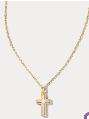 NWT: Kendra Cross Gold Pendant Necklace in White Lab Grown Opal